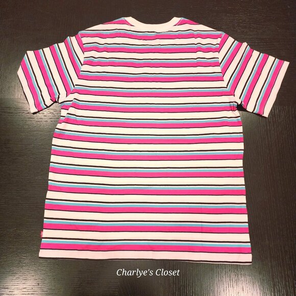 Levi's Women's Relaxed Fit Pink/Blue Striped Preppy Layering T-Shirt Size M NWT - Picture 2 of 5